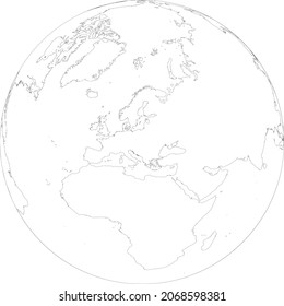 Map of Globe of Europe - Outline