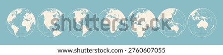 Map globe sign, symbol circle. Globe, map, North South America, Africa, Europe Oceania, Australia, Asia. Earth globe with continents. Europe, Asia America Oceania globe set. Vector Illustration