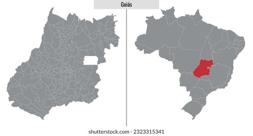 mapa del estado de Goias en Brasil y ubicación en el mapa brasileño