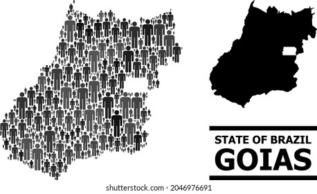 Map of Goias State for social purposes. Vector demographics mosaic. Mosaic map of Goias State created of social pictograms. Demographic scheme in dark gray color tinges.