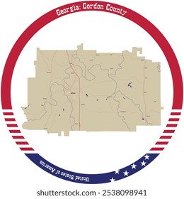 Map of Gordon County in Georgia, USA arranged in a circle.