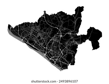 Map of Goyang, South Korea. Detailed city vector map, metropolitan area with border. Black and white streetmap with roads and water.