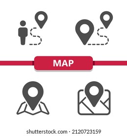 Karte - GPS-Symbole. Professionelle, Pixel perfekte Symbole. EPS10-Format.