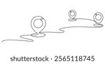 map gps location continuous line drawing minimalism. pin between three points mark place vector illustration