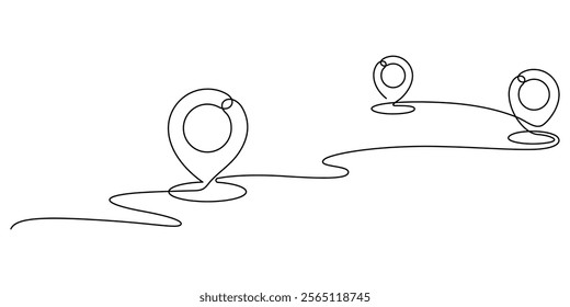 map gps location continuous line drawing minimalism. pin between three points mark place vector illustration