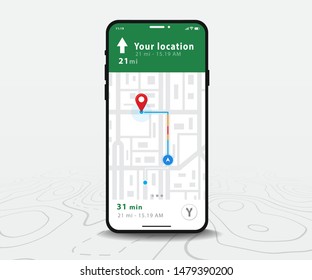 Map GPS navigation app ux ui concept, Mobile map application, Smartphone App search map navigation, Technology map, City navigation maps, City street, gps tracking, Location tracker, Vector