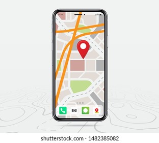 Map GPS navigation app ux ui concept, Mobile map application, Smartphone App search map navigation, Technology map, City navigation maps, City street, gps tracking, Location tracker, Vector