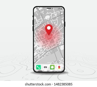 Map GPS navigation app ux ui concept, Mobile map application, Smartphone App search map navigation, Technology map, City navigation maps, City street, gps tracking, Location tracker, Vector