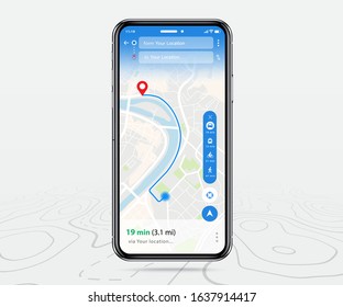 Map GPS navigation app ux ui concept, Mobile map application, Smartphone App search map navigation, Technology map, City navigation maps, City street, gps tracking, Location tracker, Vector