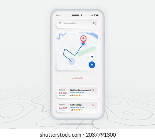 Map GPS navigation app ux ui concept, Mobile map application, Smartphone App search map navigation, Technology map, City navigation maps, City street, gps tracking, Location tracker, Vector