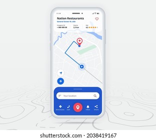 Mapa de la aplicación de navegación GPS ux ui concepto, aplicación de mapas móviles, navegación de mapas de búsqueda de aplicaciones Smartphone, Mapa de tecnología, Mapas de navegación de la ciudad, calle de la ciudad, seguimiento de gps, Rastreador de localización, vector