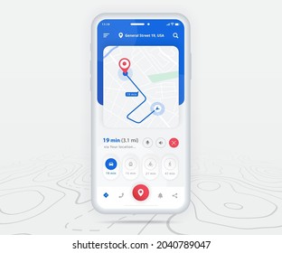 Map GPS navigation app ux ui concept, Mobile map application, Smartphone App search map navigation, Technology map, City navigation maps, City street, gps tracking, Location tracker, Vector