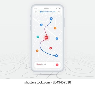 Map GPS navigation app ux ui concept, Mobile map application, Smartphone App search map navigation, Technology map, City navigation maps, City street, gps tracking, Location tracker, Vector