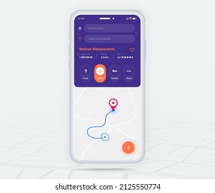 Map GPS navigation app ux ui concept, Mobile map application, Smartphone App search map navigation, Technology map, City navigation maps, City street, gps tracking, Location tracker, Vector