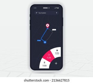 Map GPS navigation app ux ui concept, Mobile map application, Smartphone App search map navigation, Technology map, City navigation maps, City street, gps tracking, Location tracker, Vector