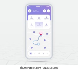 Map GPS navigation app ux ui concept, Mobile map application, Smartphone App search map navigation, Technology map, City navigate maps, City street, gps tracking, Location tracker, Vector illustration