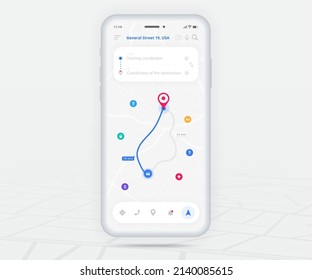 Map GPS navigation app ux ui concept, Mobile map application, Smartphone App search map navigation, Technology map, City navigate maps, City street, gps tracking, Location tracker, Vector illustration