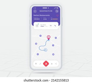 Map GPS navigation app ux ui concept, Mobile map application, Smartphone App search map navigation, Technology map, City navigate maps, City street, gps tracking, Location tracker, Vector illustration