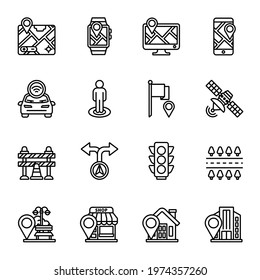 Map gps and navigation icons set 1with white background. Thin Line Style stock vector.