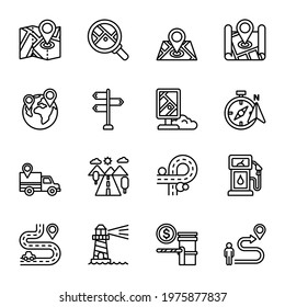 Map gps and navigation icons set 2 with white background. Thin Line Style stock vector.