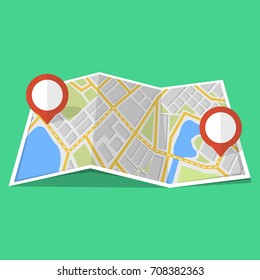 Map with GPS navigation and points on it. Finding the way concept. Vector illustration.