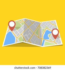 Abstract City Folded Map Location Markers Stock Vector (Royalty Free ...