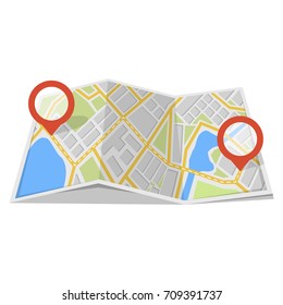 Map with GPS navigation and points on it. Finding the way concept. Vector illustration.