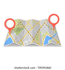 Map with GPS navigation and points on it. Finding the way concept. Vector illustration.