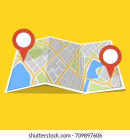 Map with GPS navigation and points on it. Finding the way concept. Vector illustration.