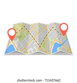 Mapa con GPS y puntos en él. Encontrar el concepto de la manera. Ilustración vectorial.