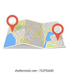 Map With GPS Navigation And Points On It. Finding The Way Concept. Vector Illustration.