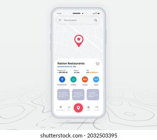 Map GPS navigation, Smartphone map application and red pinpoint screen, App search map navigation, Technology map, City navigation maps, City street, gps tracking, Location tracker, Vector