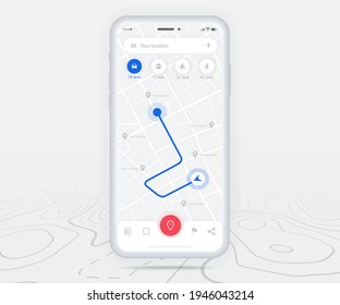 Mapa de la navegación por GPS ux ui concepto, aplicación de mapa de Smartphone y punto de conexión de destino en pantalla, navegación por mapa de aplicaciones, mapa de tecnología, mapas de navegación de la ciudad, calle de la ciudad, seguimiento, ubicación, vector