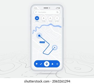 Map GPS navigation ux ui concept, Smartphone map application and destination pinpoint on screen, App search map navigate, Technology map, City navigation maps, City street, tracking, location, Vector