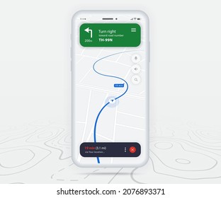 Map GPS navigation ux ui concept, Smartphone map application  destination point on screen, App search map navigate, Technology map, City navigation maps, delivery rider, street, track, location vector