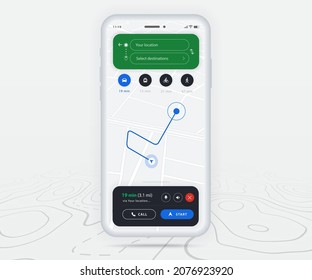 Map GPS navigation ux ui concept, Smartphone map application  destination point on screen, App search map navigate, Technology map, City navigation maps, delivery rider, street, track, location vector