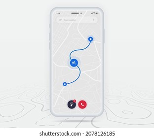 Map GPS navigation ux ui concept, Smartphone map application  destination point on screen, App search map navigate, Technology map, City navigation maps, delivery rider, street, track, location vector