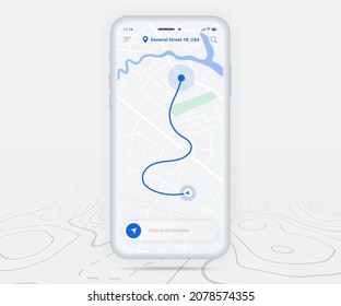 Map GPS navigation ux ui concept, Smartphone map application  destination point on screen, App search map navigate, Technology map, City navigation maps, delivery rider, street, track, location vector