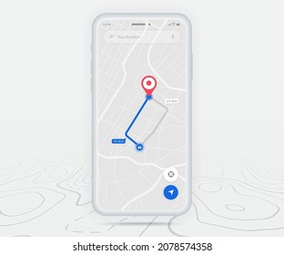 Map GPS navigation ux ui concept, Smartphone map application  destination point on screen, App search map navigate, Technology map, City navigation maps, delivery rider, street, track, location vector