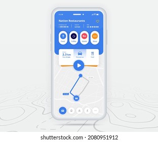 Map GPS navigation ux ui concept, Smartphone map application  destination point on screen, App search map navigate, Technology map, City navigation maps, delivery rider, street, track, location vector
