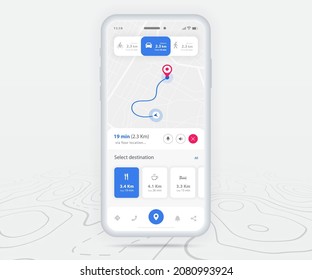 Map GPS navigation ux ui concept, Smartphone map application  destination point on screen, App search map navigate, Technology map, City navigation maps, delivery rider, street, track, location vector