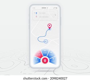 Map GPS navigation ux ui concept, Smartphone map application  destination point on screen, App search map navigate, Technology map, City navigation maps, delivery rider, street, track, location vector
