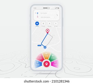 Map GPS navigation ux ui concept, Smartphone map application and destination pinpoint on screen, App search map navigate, Technology map, City navigation maps, City street, tracking, location, Vector