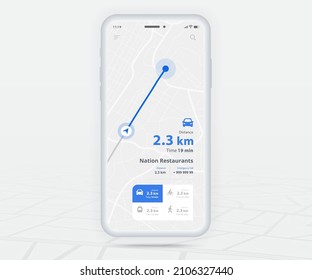 Map GPS navigation ux ui concept, Smartphone map application  destination point on screen, App search map navigate, Technology map, City navigation maps, delivery rider, street, track, location vector