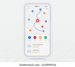 Map GPS navigation ux ui concept, Smartphone map application and destination pinpoint on screen, App search map navigate, Technology map, City navigation maps, City street, tracking, location, Vector