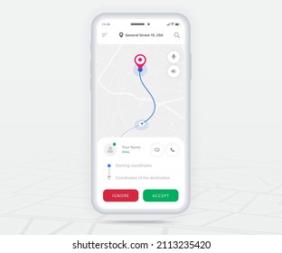 Map GPS navigation ux ui concept, Smartphone map application and destination pinpoint on screen, App search map navigate, Technology map, City navigation maps, City street, tracking, location, Vector