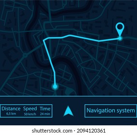 Map Gps Navigator. Navigate App With Ui For City, Route And Street. Dashboard With Satellite, Location And Roadmap. Interface For Navigation, Running And Analytics. Vector.