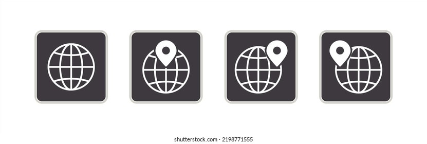 Map And GPS On Globe And Earth Planet Icon Set. Maps And Navigation Symbol. Spherical Rounded Line Art Object. Vector Line Art Illustration.