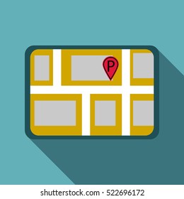 Map of GPS with parking sign icon. Flat illustration of map of GPS with parking sign icon for web