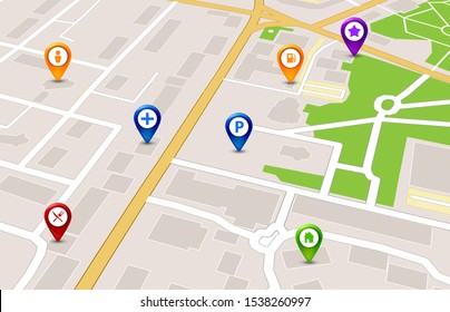 Map gps pin icon vector road. Travel home city street marker. Navigation gps illustration.